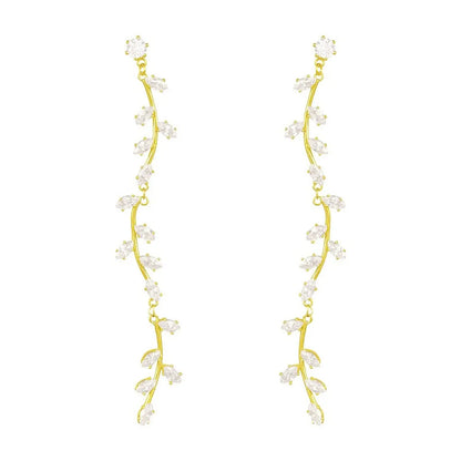 1 Piece Simple Style Classic Style Leaf Lines Plating Inlay Copper Zircon 18K Gold Plated Drop Earrings