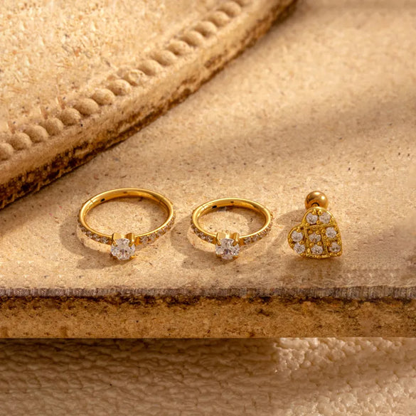 1 Piece Ear Cartilage Rings & Studs Simple Style Classic Style Round Square Heart Shape 316 Stainless Steel  Copper Inlay Zircon