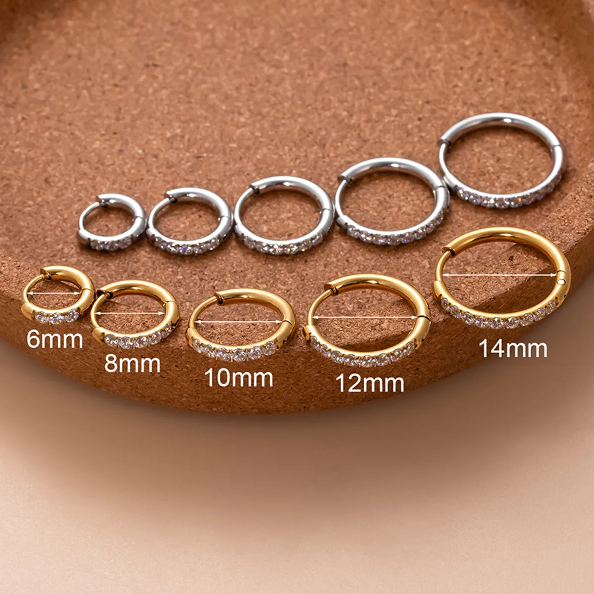 1 Piece Simple Style Classic Style Shiny Round Plating Inlay Stainless Steel Zircon 18k Gold Plated Ear Studs