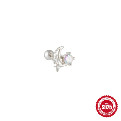 1 Piece Simple Style Classic Style Solid Color Inlay Sterling Silver Zircon Ear Studs