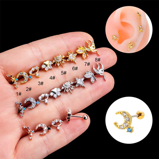 1 Piece Simple Style Classic Style Star Moon Butterfly Plating Inlay Stainless Steel Zircon 18k Gold Plated Ear Studs