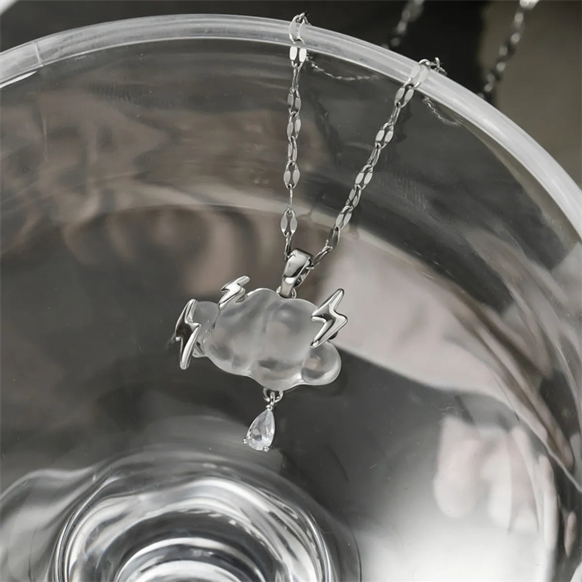 Titanium Steel Simple Style Plating Inlay Clouds Lightning Zircon Pendant Necklace