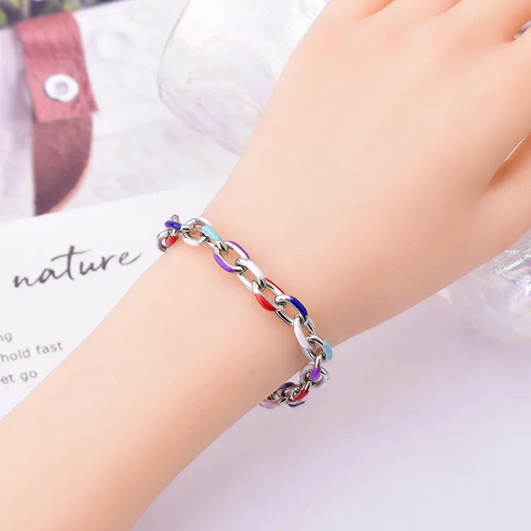 1 Piece Simple Style Color Block Titanium Steel Plating Bracelets