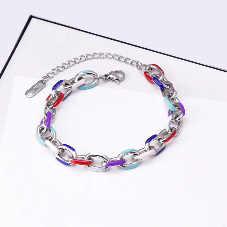 1 Piece Simple Style Color Block Titanium Steel Plating Bracelets