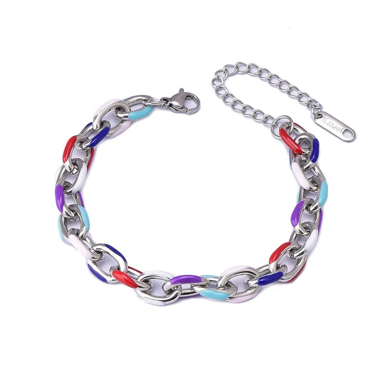 1 Piece Simple Style Color Block Titanium Steel Plating Bracelets