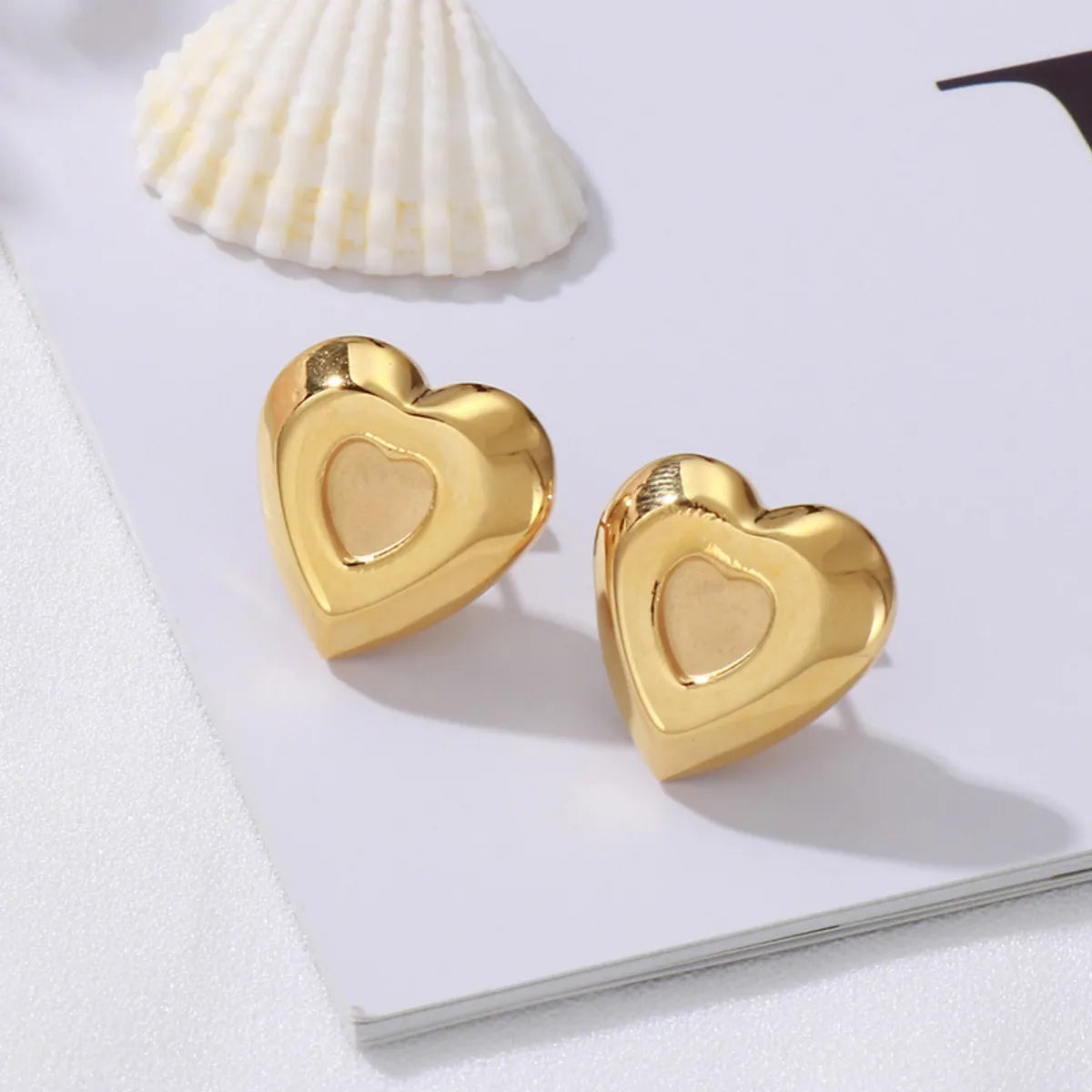 1 Piece Simple Style Commute Heart Shape Plating Stainless Steel Gold Plated Ear Studs