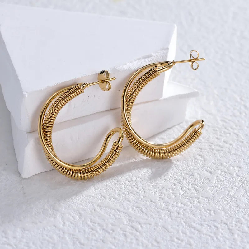 1 Piece Simple Style Commute Oval Solid Color Plating 201 Stainless Steel Rhinestones Glass 18K Gold Plated Earrings