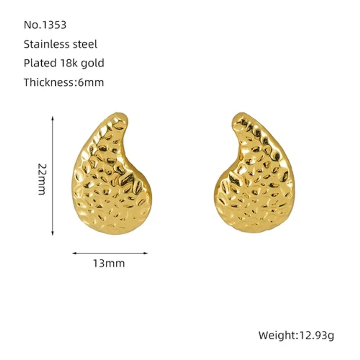 1 Piece Simple Style Commute Solid Color Plating Stainless Steel 18k Gold Plated Ear Studs