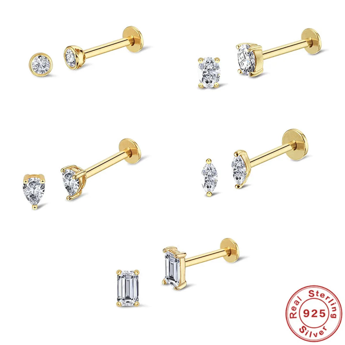 1 Piece Simple Style Commute Square Inlay Sterling Silver Zircon Ear Studs