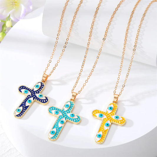 1 Piece Simple Style Cross Eye Alloy Enamel Unisex Pendant Necklace