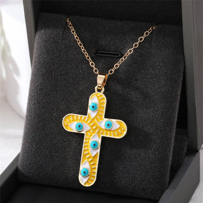 1 Piece Simple Style Cross Eye Alloy Enamel Unisex Pendant Necklace