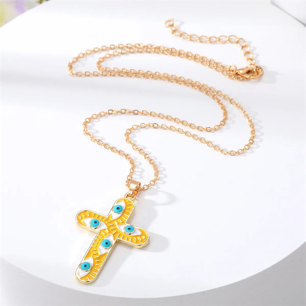 1 Piece Simple Style Cross Eye Alloy Enamel Unisex Pendant Necklace