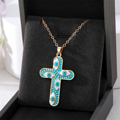 1 Piece Simple Style Cross Eye Alloy Enamel Unisex Pendant Necklace