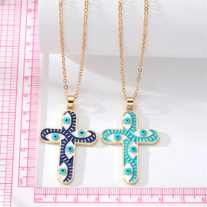 1 Piece Simple Style Cross Eye Alloy Enamel Unisex Pendant Necklace