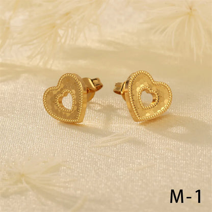 1 Piece Simple Style Cross Heart Shape Crown Plating Copper 18k Gold Plated Ear Studs