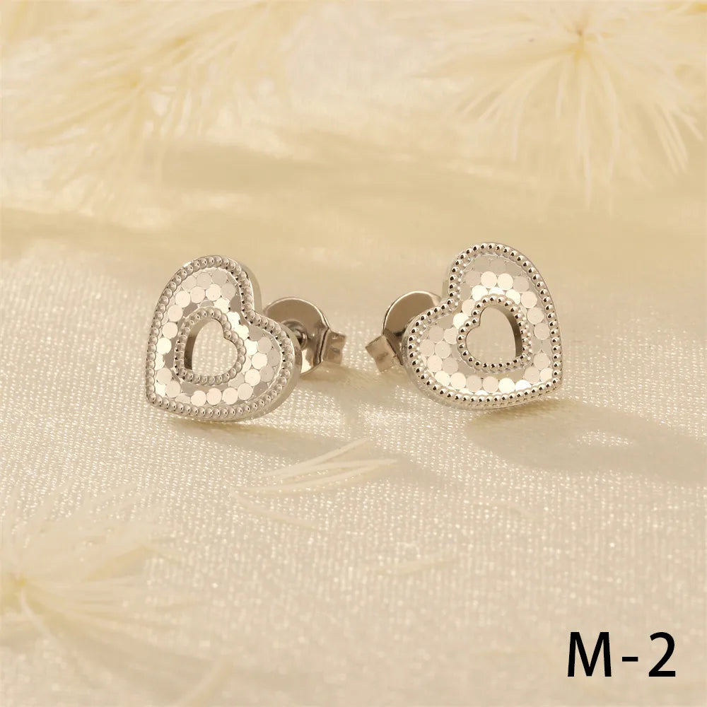 1 Piece Simple Style Cross Heart Shape Crown Plating Copper 18k Gold Plated Ear Studs