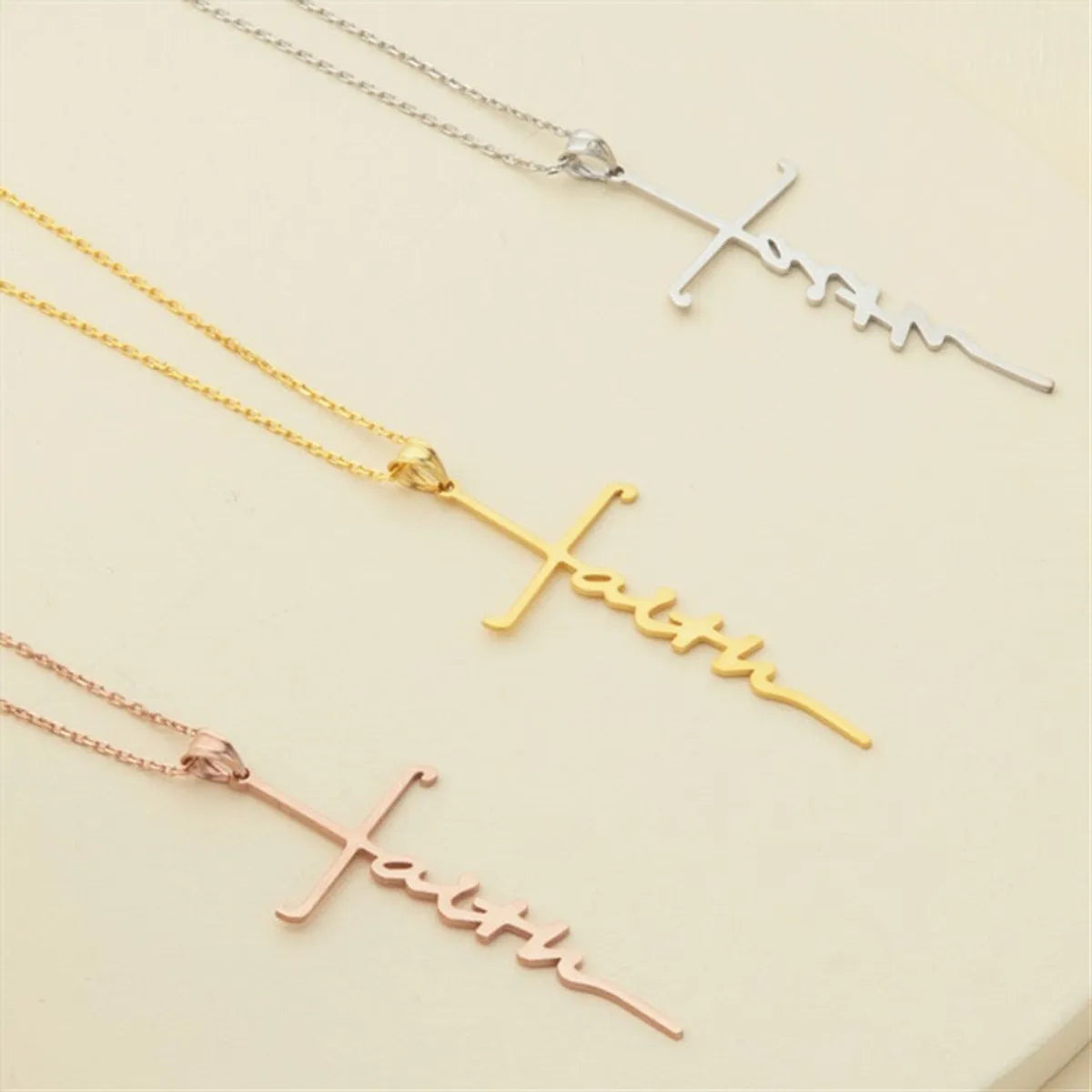 Simple Style Cross Letter Stainless Steel Titanium Steel Plating Hollow Out Pendant Necklace