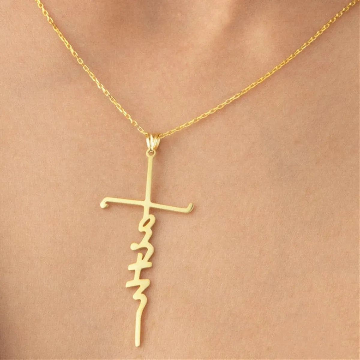 Simple Style Cross Letter Stainless Steel Titanium Steel Plating Hollow Out Pendant Necklace