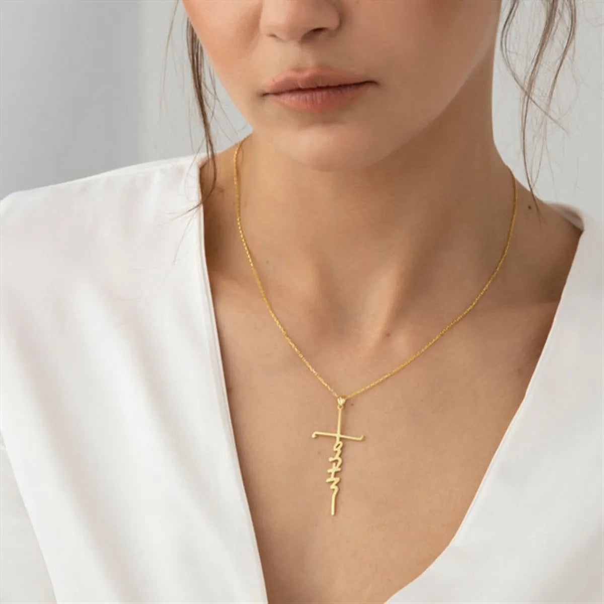 Simple Style Cross Letter Stainless Steel Titanium Steel Plating Hollow Out Pendant Necklace