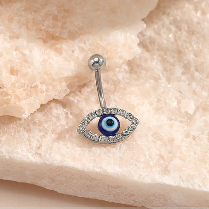 Simple Style Devil's Eye Stainless Steel Inlay Zircon Belly Ring