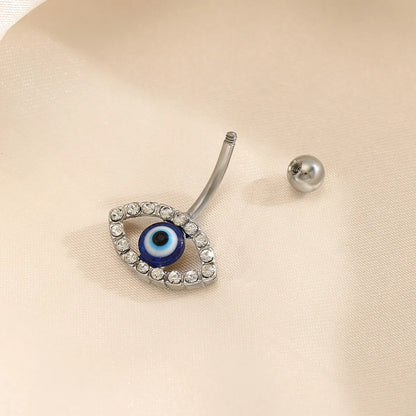 Simple Style Devil's Eye Stainless Steel Inlay Zircon Belly Ring