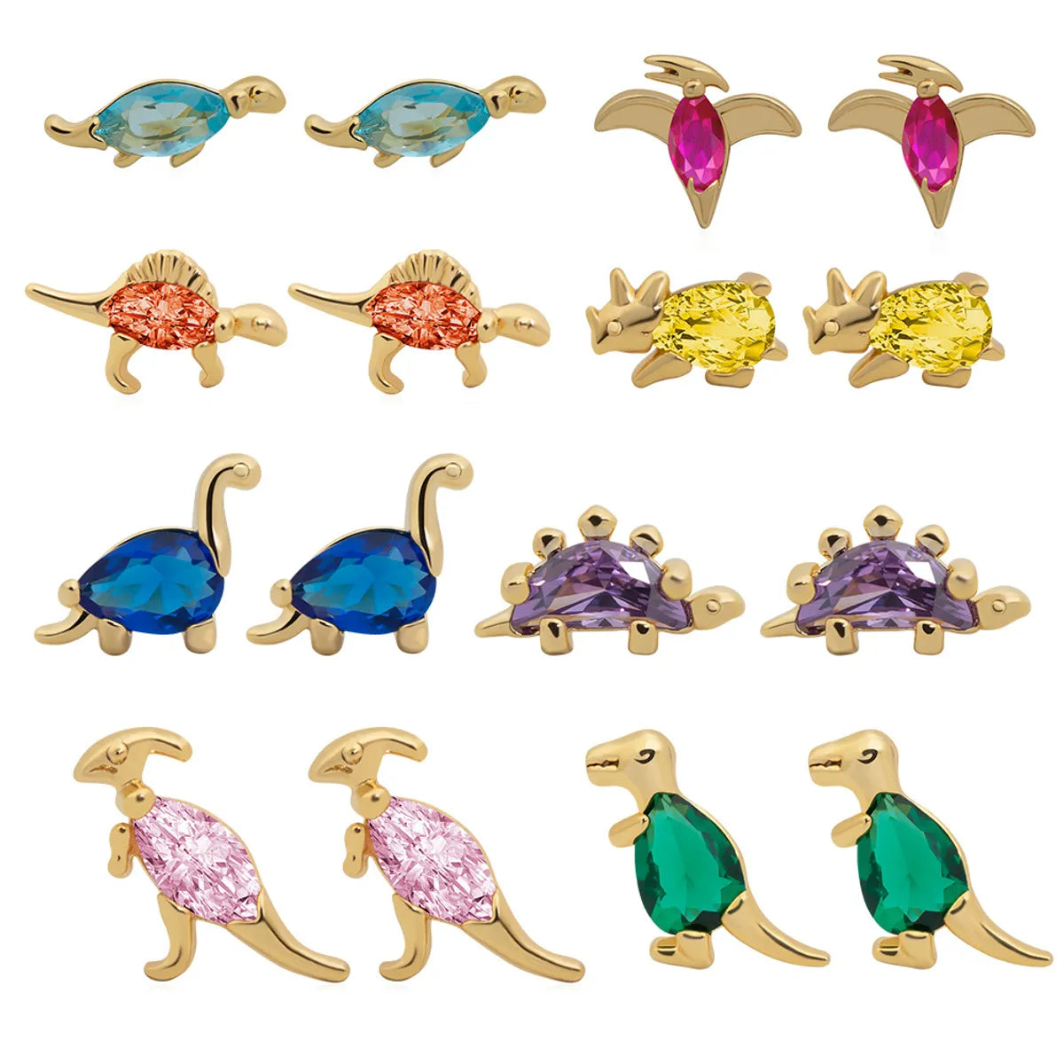 1 Piece Simple Style Dinosaur Inlay Copper Gem Ear Studs