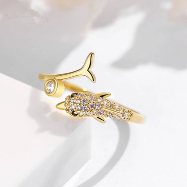 1 Piece Simple Style Dolphin Copper Inlay Zircon Open Ring