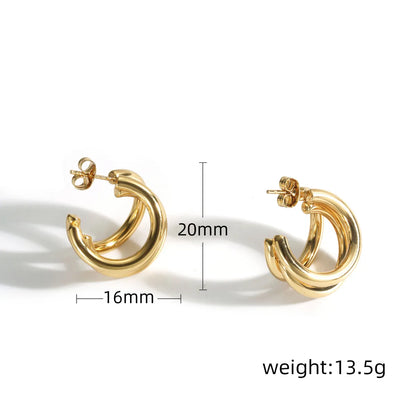 1 Piece Simple Style Double Ring Plating 304 Stainless Steel 18K Gold Plated Ear Studs