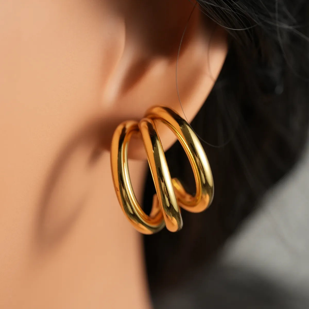 1 Piece Simple Style Double Ring Plating 304 Stainless Steel 18K Gold Plated Ear Studs