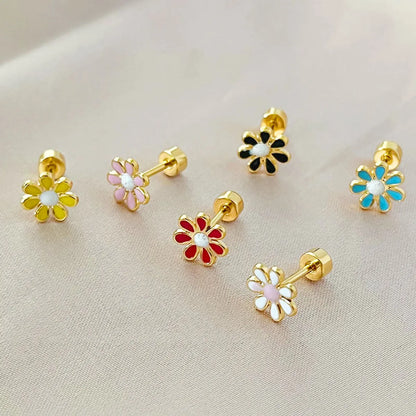 1 Piece Simple Style Flower Enamel Stainless Steel Ear Studs