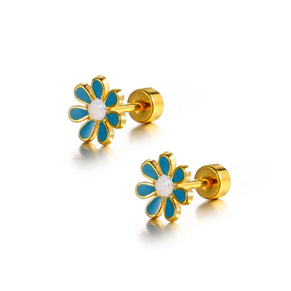 1 Piece Simple Style Flower Enamel Stainless Steel Ear Studs