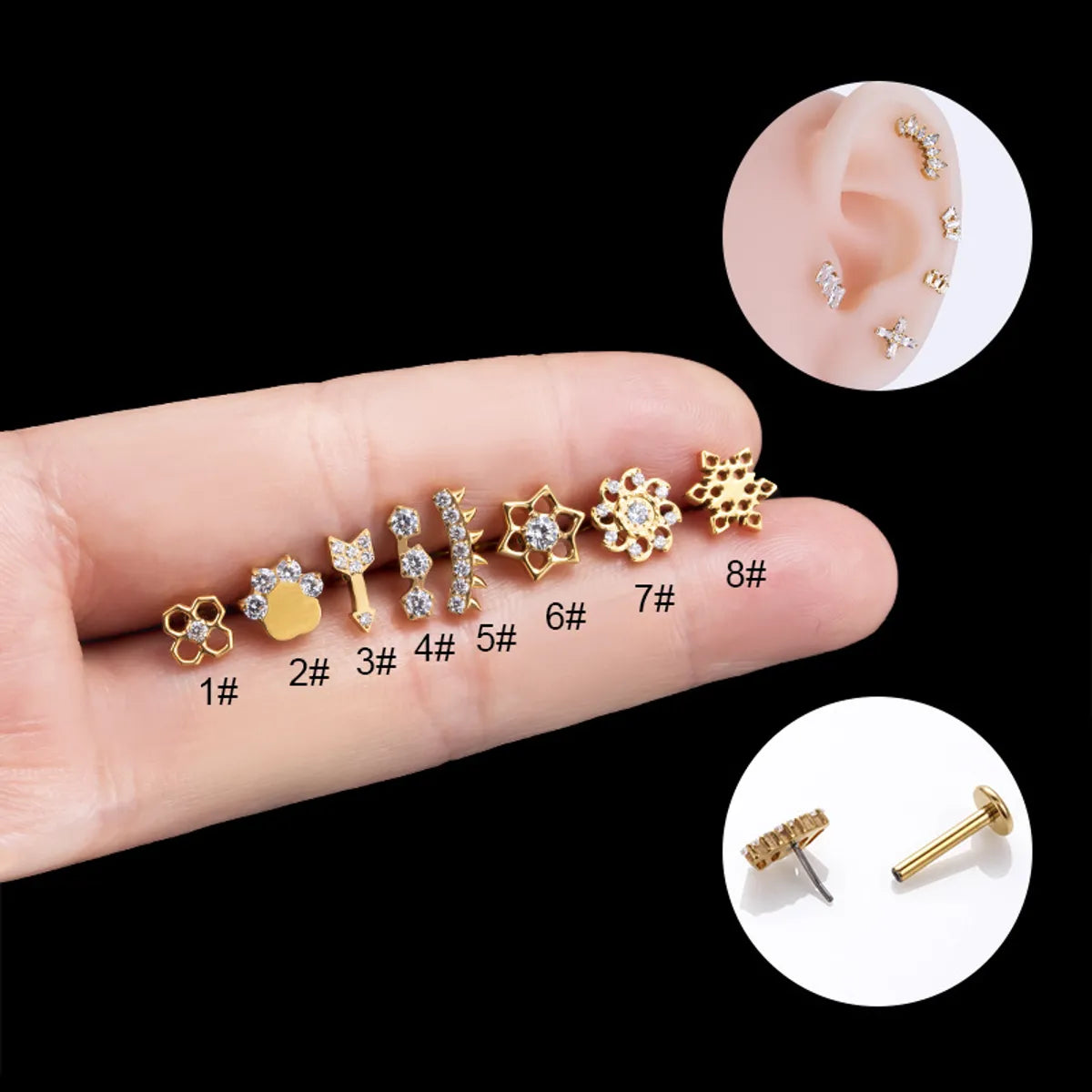 1 Piece Simple Style Flower Metal Inlay Rhinestones Ear Studs