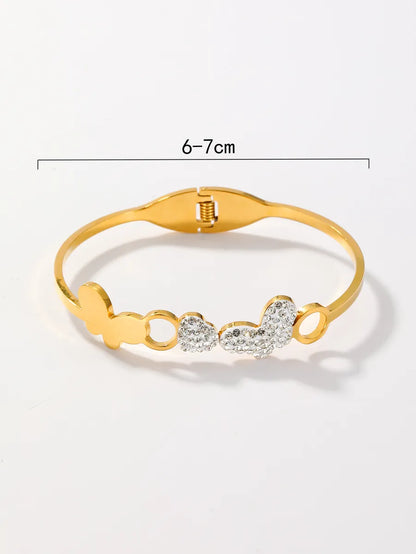 1 Piece Simple Style Four Leaf Clover Heart Shape Butterfly Stainless Steel Plating Inlay Shell Zircon Bangle