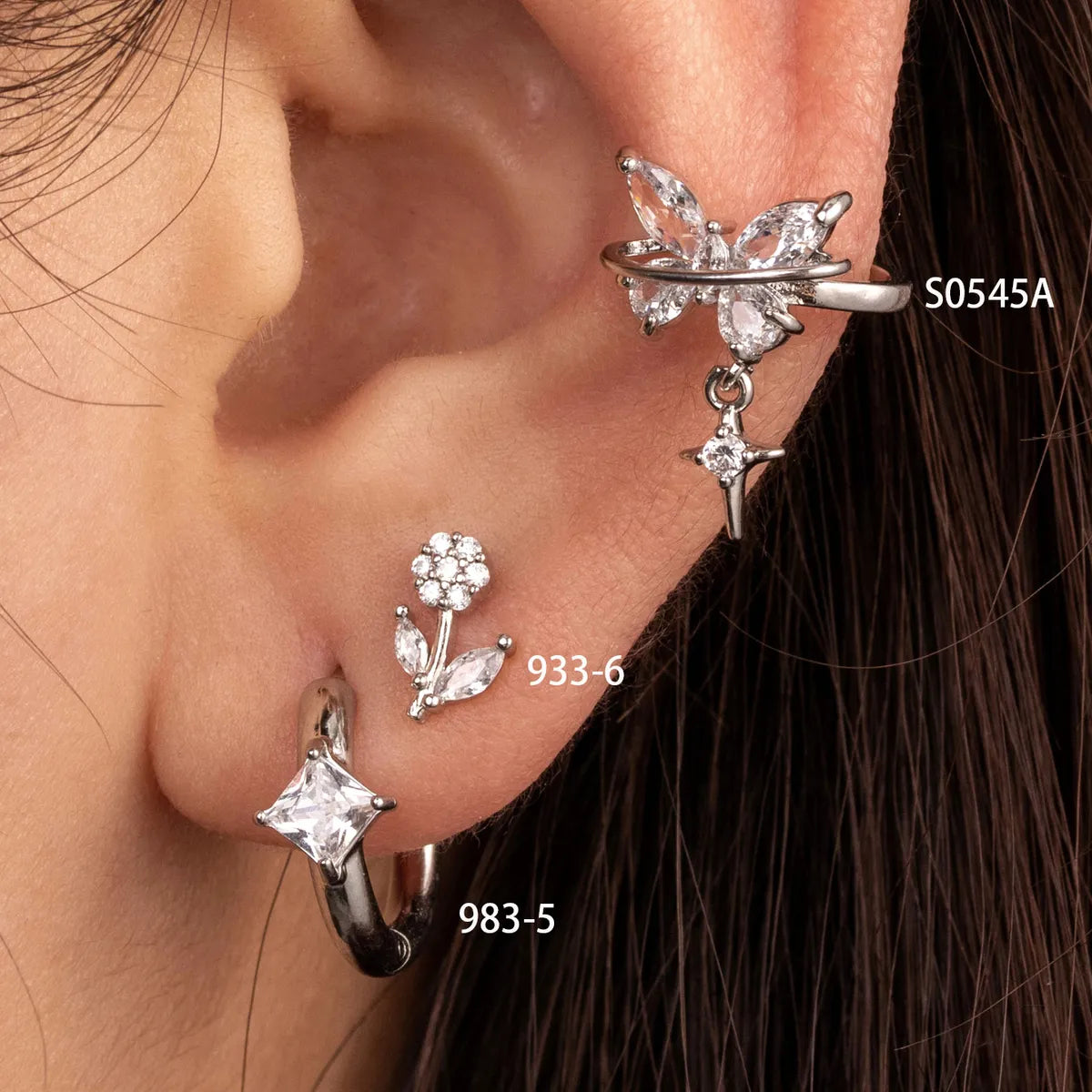 1 Piece Simple Style Geometric Flower Butterfly Inlay Copper Zircon Ear Studs