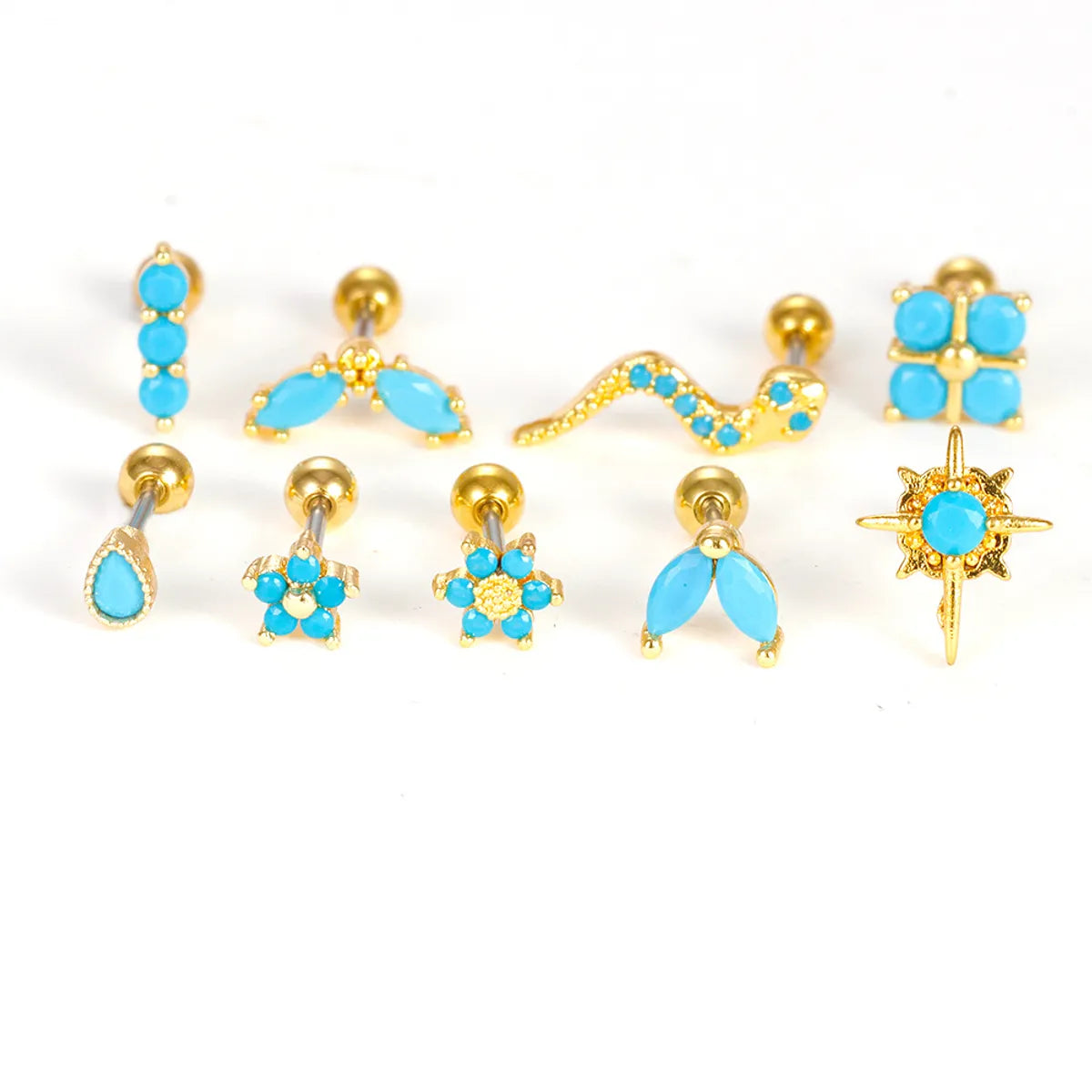 1 Piece Simple Style Geometric Flower Snake Plating Inlay Stainless Steel Rhinestones Earrings