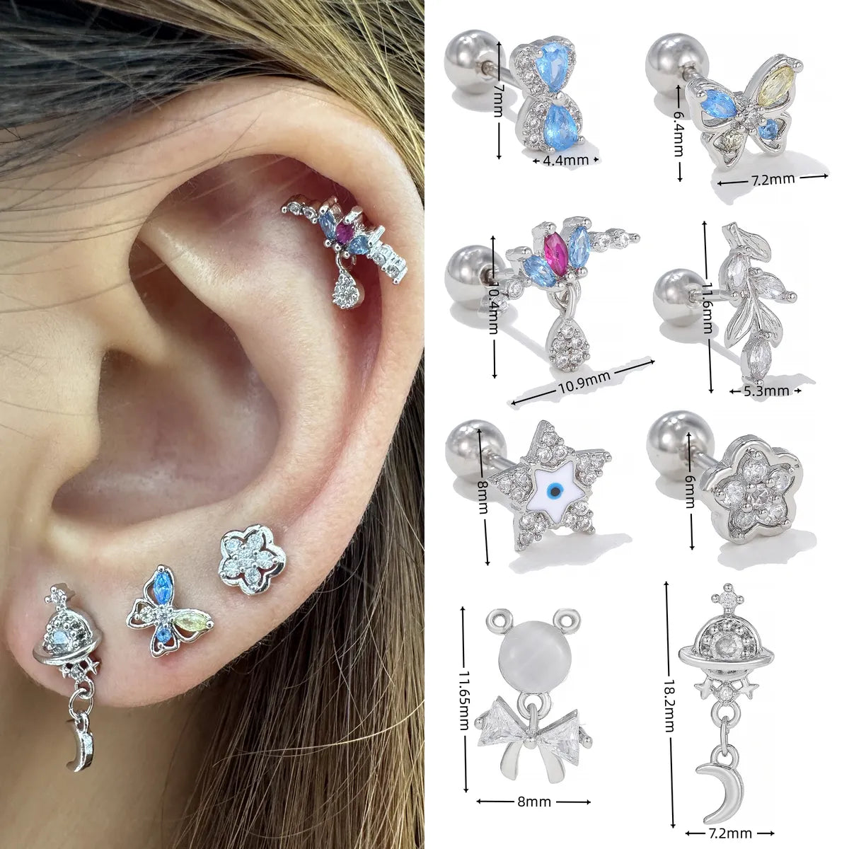 1 Piece Simple Style Geometric Plating Inlay Brass Zircon 18k Gold Plated White Gold Plated Ear Studs