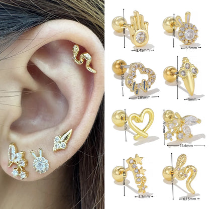 1 Piece Simple Style Geometric Plating Inlay Brass Zircon 18k Gold Plated White Gold Plated Ear Studs