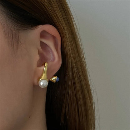 1 Piece Simple Style Geometric Plating Inlay Copper Pearl 18k Gold Plated Earrings