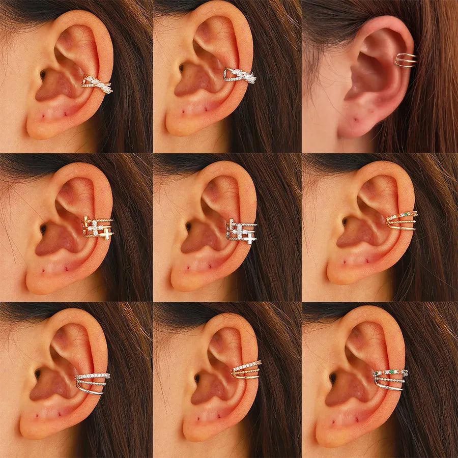 1 Piece Simple Style Geometric Plating Inlay Copper Rhinestones Gold Plated Silver Plated Ear Cuffs