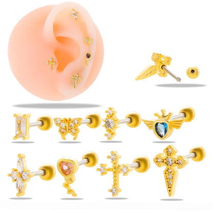 1 Piece Simple Style Geometric Plating Inlay Stainless Steel Zircon Ear Studs