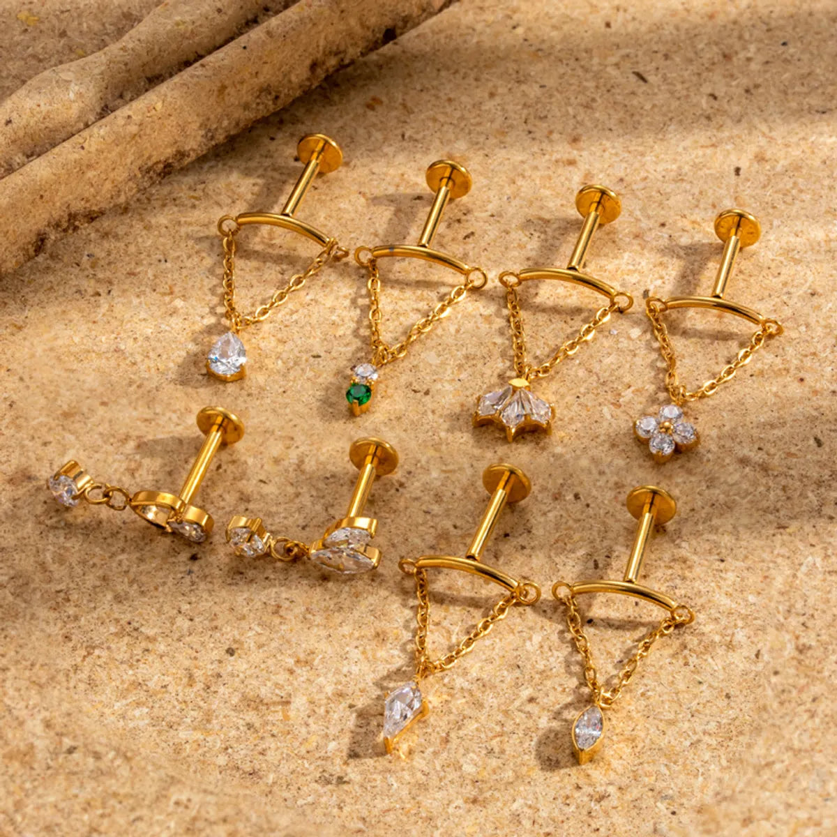 1 Piece Simple Style Geometric Plating Inlay Titanium Alloy Zircon 18k Gold Plated Ear Studs