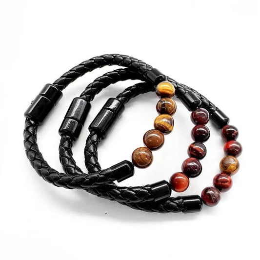 1 Piece Simple Style Geometric Pu Leather Natural Stone Plating Unisex Bracelets