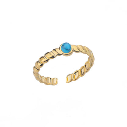 1 Piece Simple Style Geometric Stainless Steel Plating Inlay Turquoise Open Ring