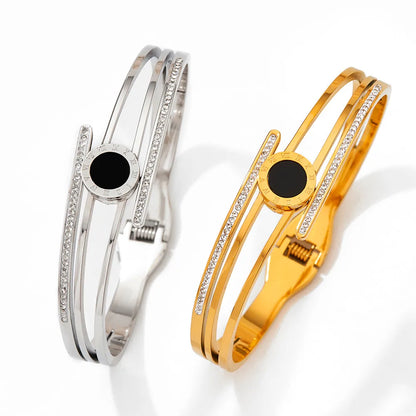 1 Piece Simple Style Geometric Stainless Steel Plating Inlay Zircon Bangle