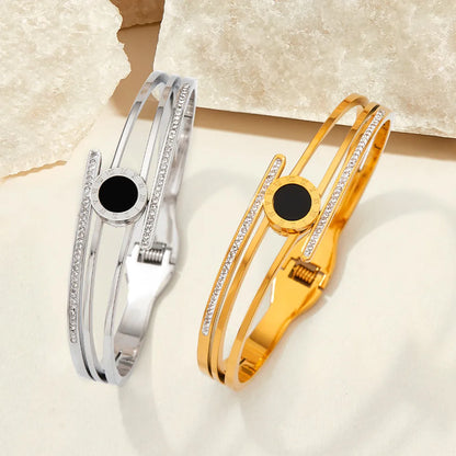 1 Piece Simple Style Geometric Stainless Steel Plating Inlay Zircon Bangle