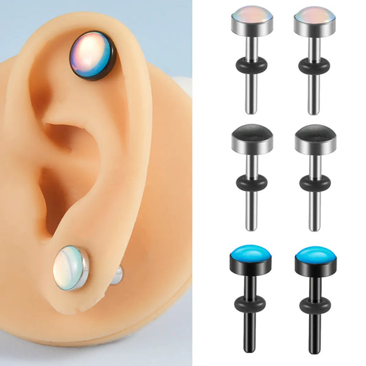 1 Piece Simple Style Gradient Color Stainless Steel Glitter Film Auricle Ear Studs