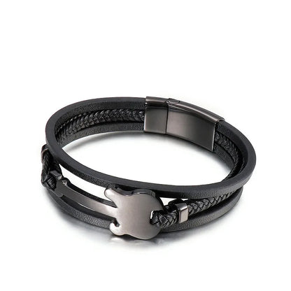 Simple Style Guitar Cowhide Titanium Steel Plating 18K Gold Plated Men'S Bracelets