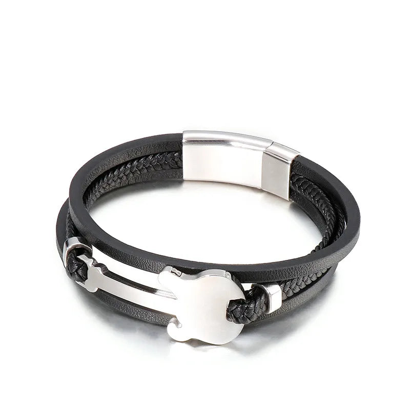 Simple Style Guitar Cowhide Titanium Steel Plating 18K Gold Plated Men'S Bracelets