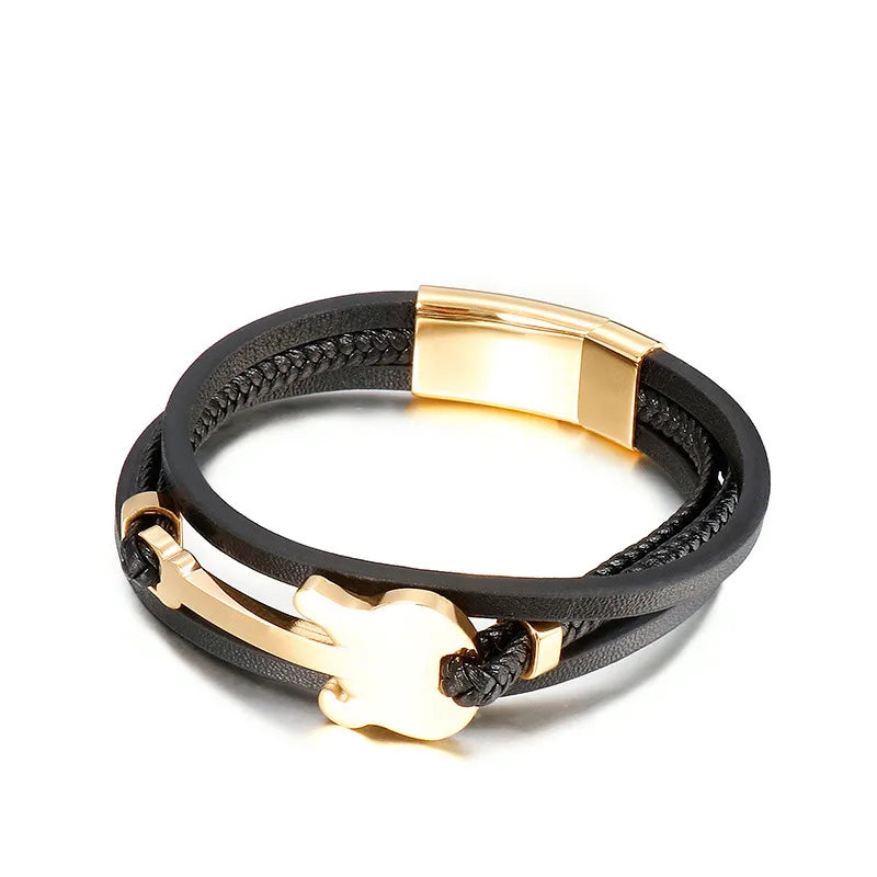 Simple Style Guitar Cowhide Titanium Steel Plating 18K Gold Plated Men'S Bracelets