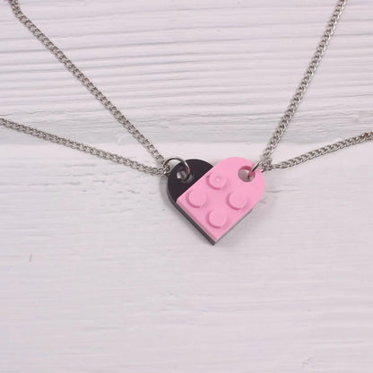 1 Piece Simple Style Heart Shape Alloy Plastic Patchwork Couple Pendant Necklace